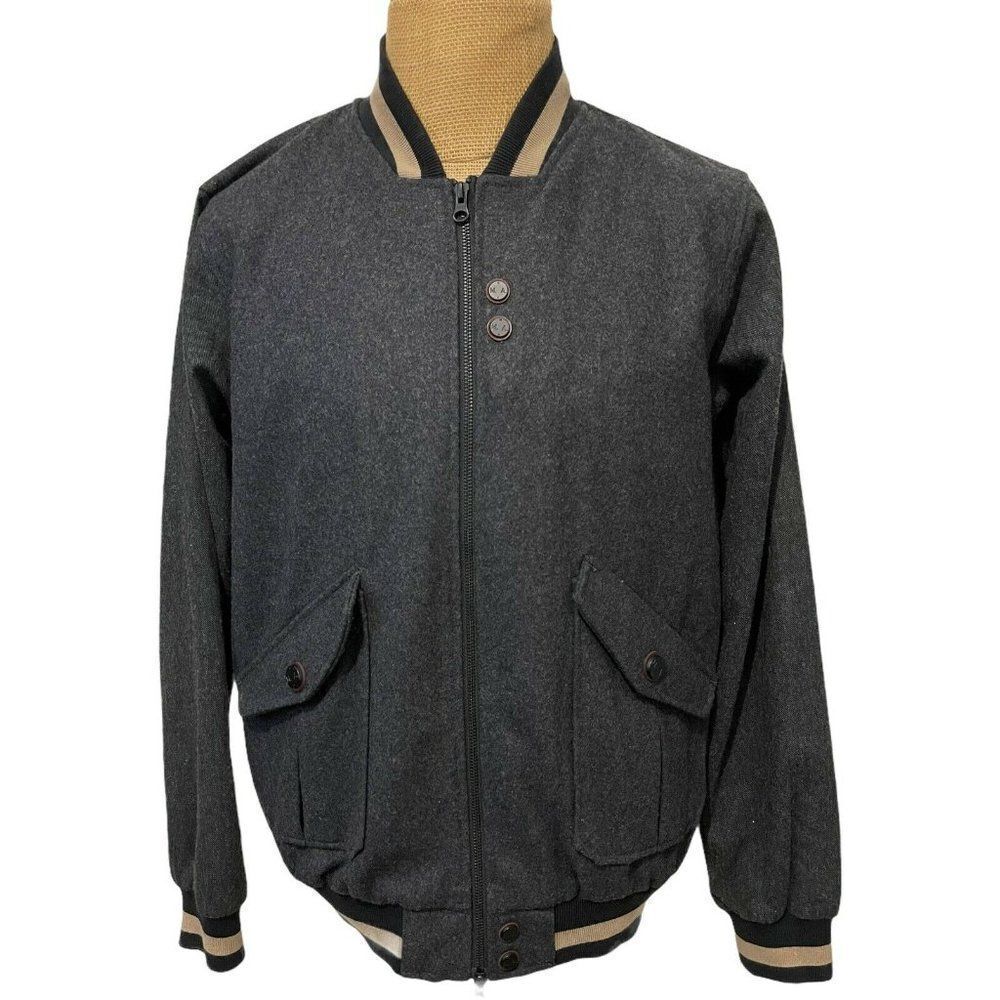 Marshall Artist Men's Bomber‎ Jacket Wool Blend Handmade Gray Size XL